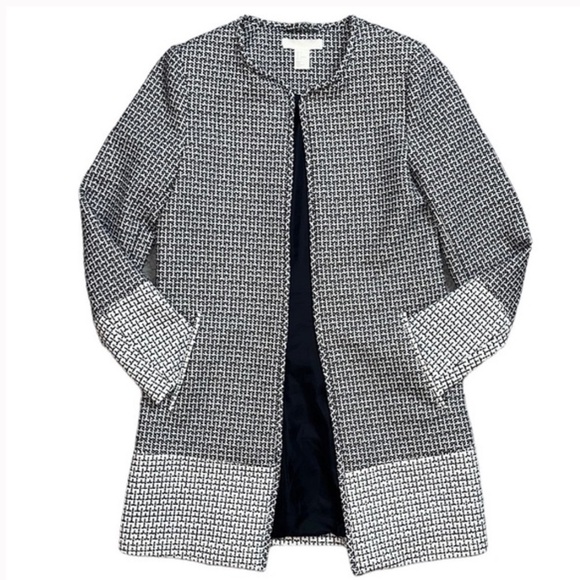 H&M Jackets & Blazers - BLACK/CREAM blazer H&M Textured Weave Long Sleeve Lined Jacket Womens Sz 8